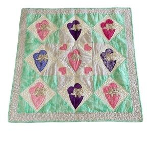 Home made Quilt Sewing Bunny Coming Out Of Heart Handmade 47” Square